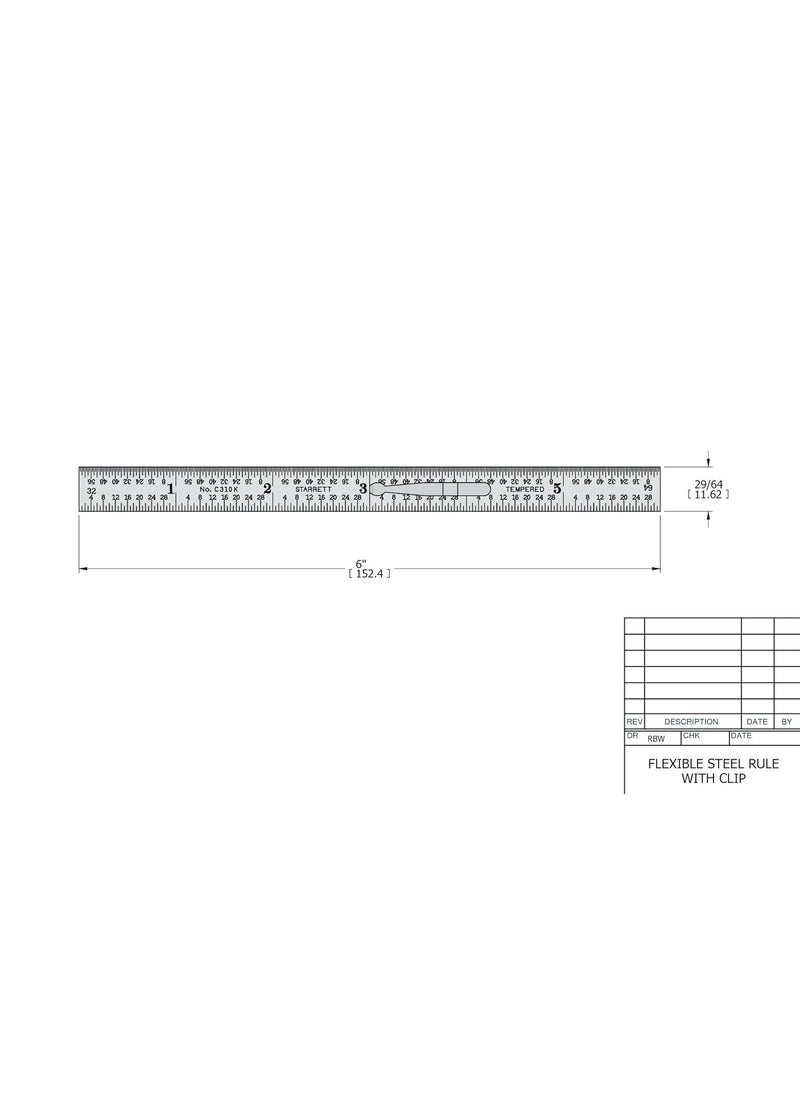 Starrett Starrett Full Flexible Steel Rule with Satin Chrome Finish Quick Reading and Inch Graduation  6 Length 10 Graduation Type 164 Thickness  C310K6  - Image 3