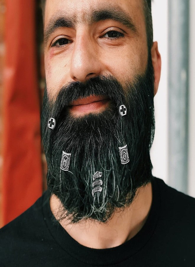 RechicGu 85Pcs Viking Norse Rune Beard Beads Ring Hair Braids Dreadlock Dreads Skull Snake Wolf Cross Turquoise Filigree Cuff Pirate Accessories Clips Pins Tube Locs Hair Extension Jewelry Vintage Silver - Image 2