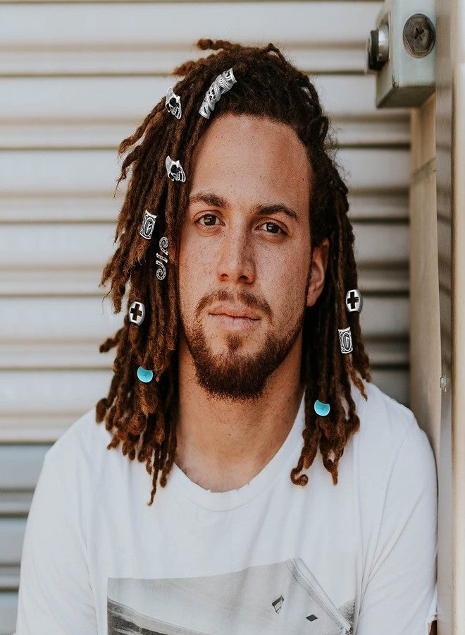 RechicGu 85Pcs Viking Norse Rune Beard Beads Ring Hair Braids Dreadlock Dreads Skull Snake Wolf Cross Turquoise Filigree Cuff Pirate Accessories Clips Pins Tube Locs Hair Extension Jewelry Vintage Silver - Image 4