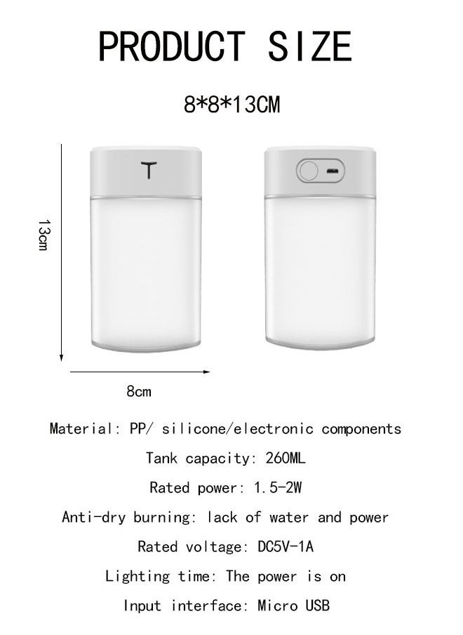 260mL Mist Humidifier Diffuser Portable Colorful Night Light Quiet Cool Humidifier Desktop USB Powered Auto-Off Humidifier for Home Travel Office Bedroom