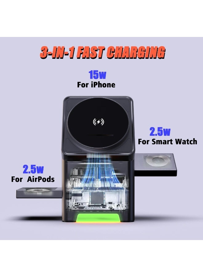 general Wireless Charging Station for Apple - 3 in 1 Charger Stand Multiple Devices, Foldable Intelligent Magnetic Charger Dock for iPhone 16/15/14/13, Airpods, Apple Watch - Image 3