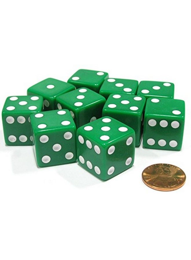 Koplow Games Set Of 10 Large Six Sided Square Opaque 19Mm D6 Dice Green With White Pip Die - Image 1