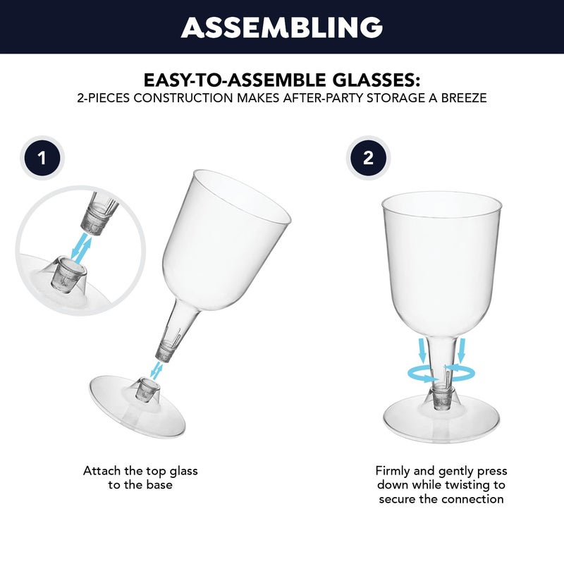 Party Essentials Disposable Hard Plastic Two Pieces Wine Glasses, 40-Count, 5.5-Ounce, Clear - Image 5