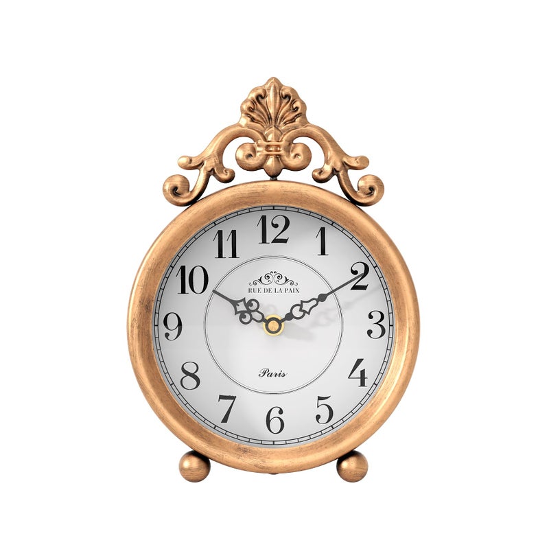 ChimeTide Vintage Gold Table Clock, Desk and Shelf Mantel Clock, French Rustic Antique Style Decor Clocks, for Farmhouse, Bedroom, Living Room, Bedside, Gift (9" H x 6.3" W) - Image 1