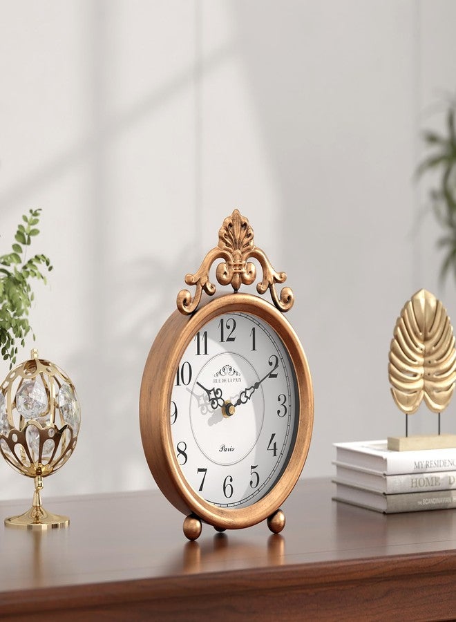 ChimeTide Vintage Gold Table Clock, Desk and Shelf Mantel Clock, French Rustic Antique Style Decor Clocks, for Farmhouse, Bedroom, Living Room, Bedside, Gift (9" H x 6.3" W) - Image 5