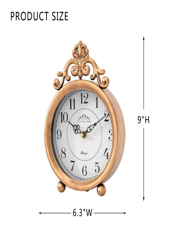 ChimeTide Vintage Gold Table Clock, Desk and Shelf Mantel Clock, French Rustic Antique Style Decor Clocks, for Farmhouse, Bedroom, Living Room, Bedside, Gift (9" H x 6.3" W) - Image 2