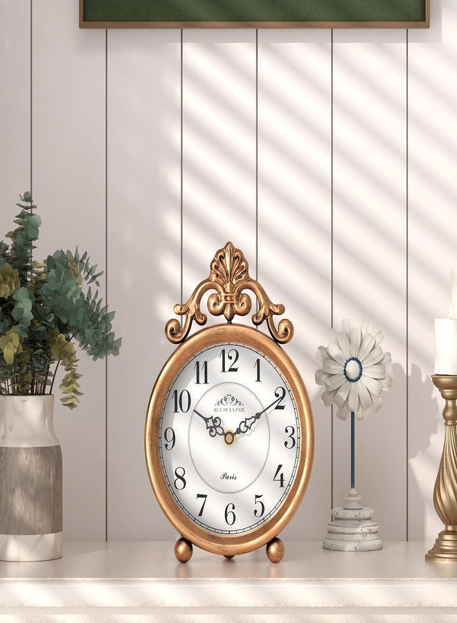 ChimeTide Vintage Gold Table Clock, Desk and Shelf Mantel Clock, French Rustic Antique Style Decor Clocks, for Farmhouse, Bedroom, Living Room, Bedside, Gift (9" H x 6.3" W) - Image 4