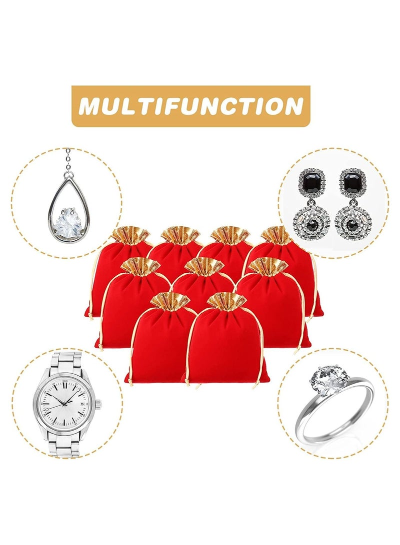 أكياس مجوهرات مخملية، 20 قطعة مع أربطة سحب، أكياس تغليف مخملية ذهبية ناعمة، للهدايا الحلوة، حفلات الزفاف، أعياد الميلاد، عيد الشكر، حقيبة حظ مخملية للمجوهرات (أحمر ذهبي، 3.9 × 4.7 إنش) - Image 4