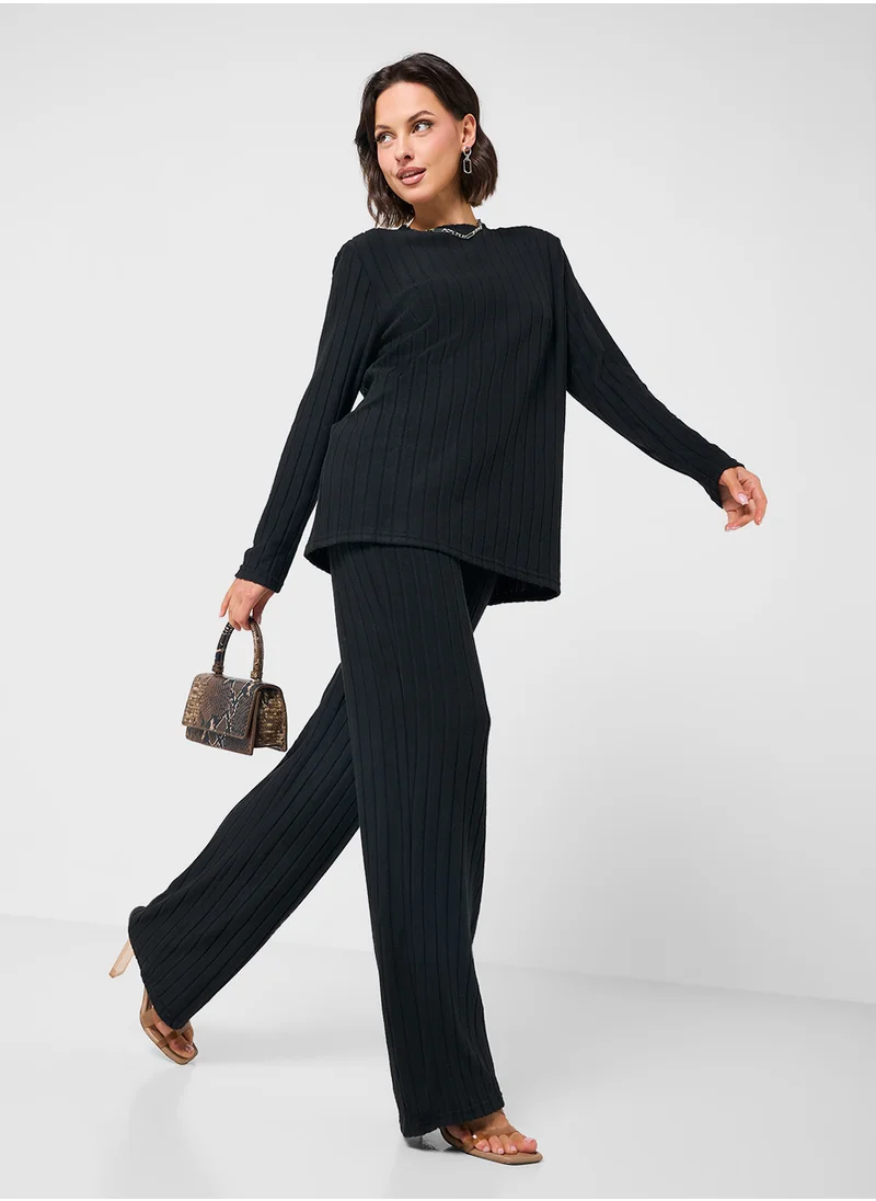جينجر Long Sleeves Ribbed Lounge Set
