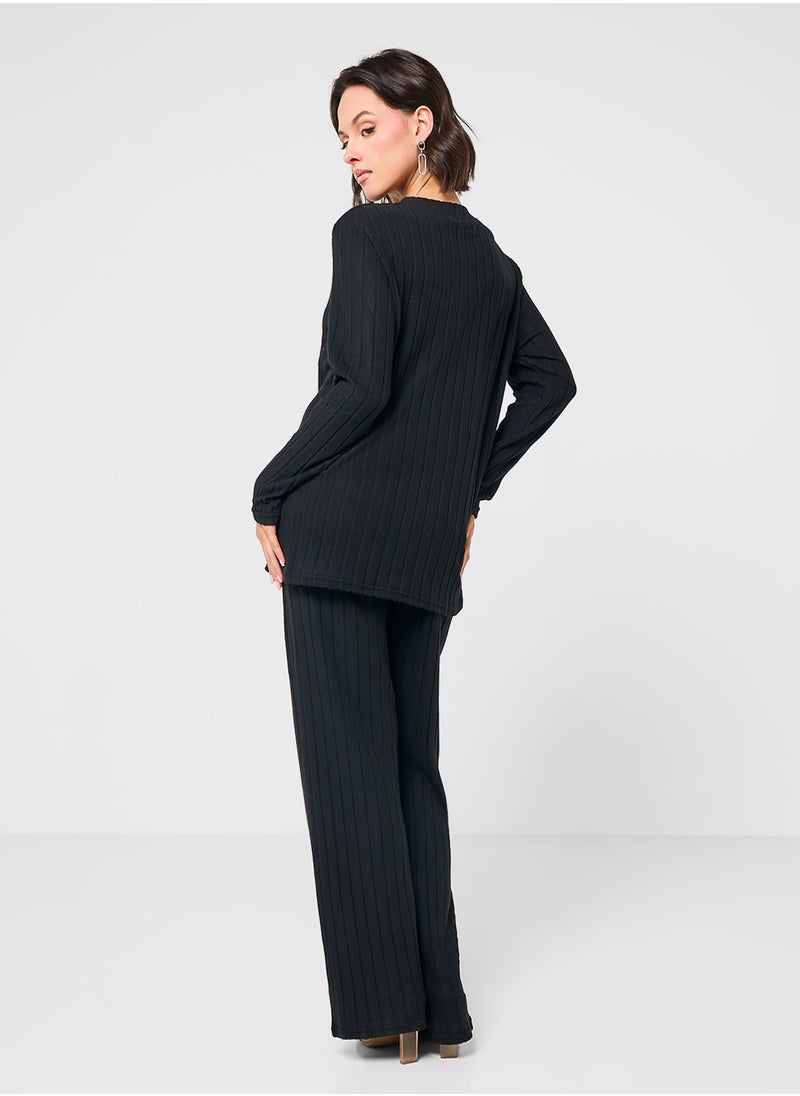Ginger - Long Sleeves Ribbed Lounge Set - Image 1