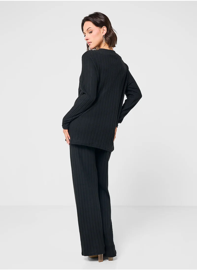 Ginger Long Sleeves Ribbed Lounge Set