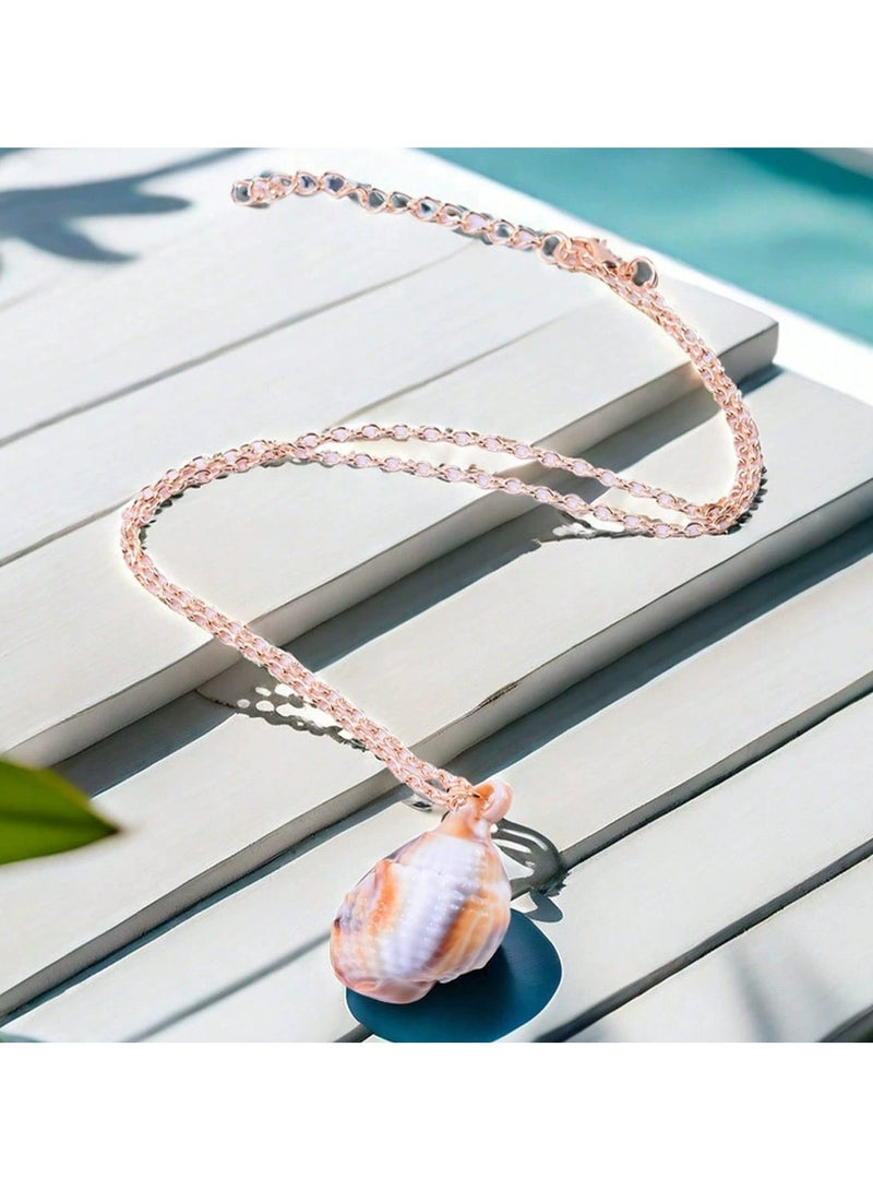 Goolsky Gold Plated Seashell & Starfish Necklace – Summer Beach Vacation Choker for Women, Ocean Theme Fashion