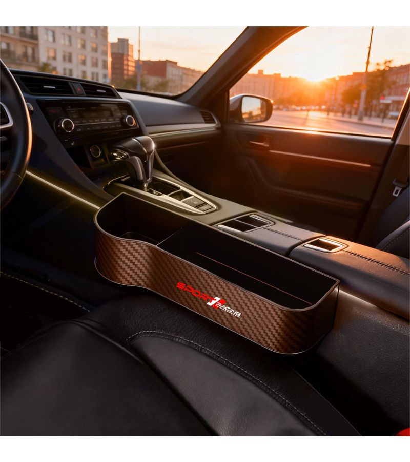 Black Carbon Fiber Car Seat Gap Storage Box 2 Pack Multifunctional Organizer Center Console Seam - Image 5