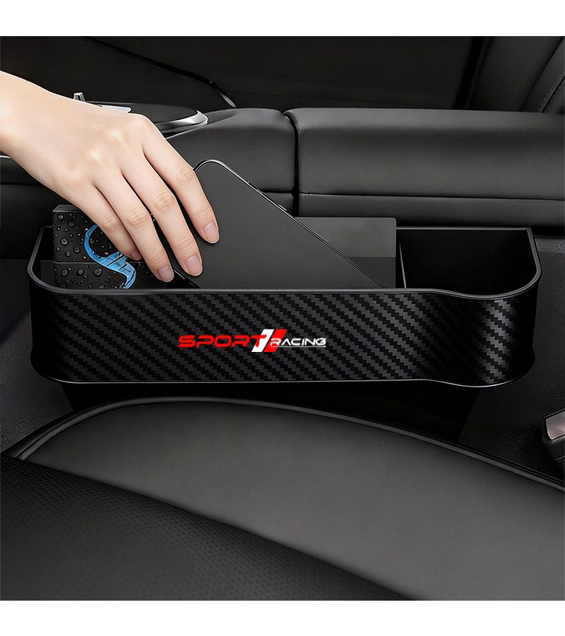 Black Carbon Fiber Car Seat Gap Storage Box 2 Pack Multifunctional Organizer Center Console Seam - Image 1