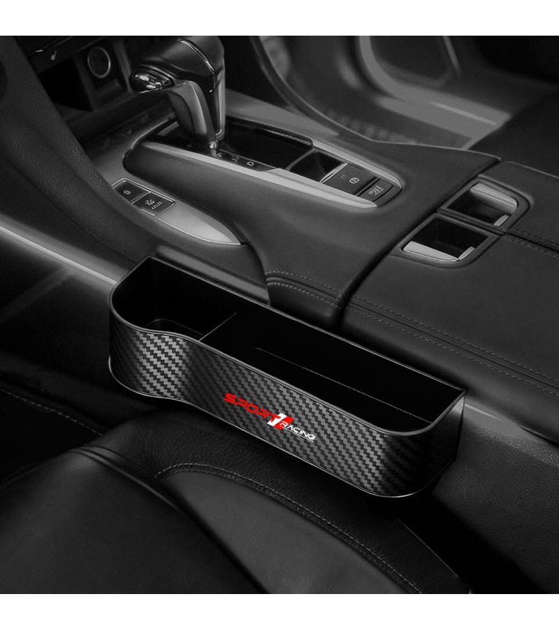 Black Carbon Fiber Car Seat Gap Storage Box 2 Pack Multifunctional Organizer Center Console Seam - Image 3