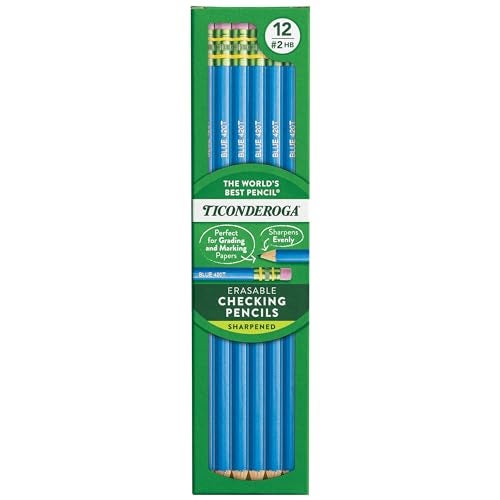 Ticonderoga أقلام تيسكونديروجا القابلة للمسح، مصنوعة من الخشب، مسبقة الشحذ، زرقاء، 12 قطعة - Image 1