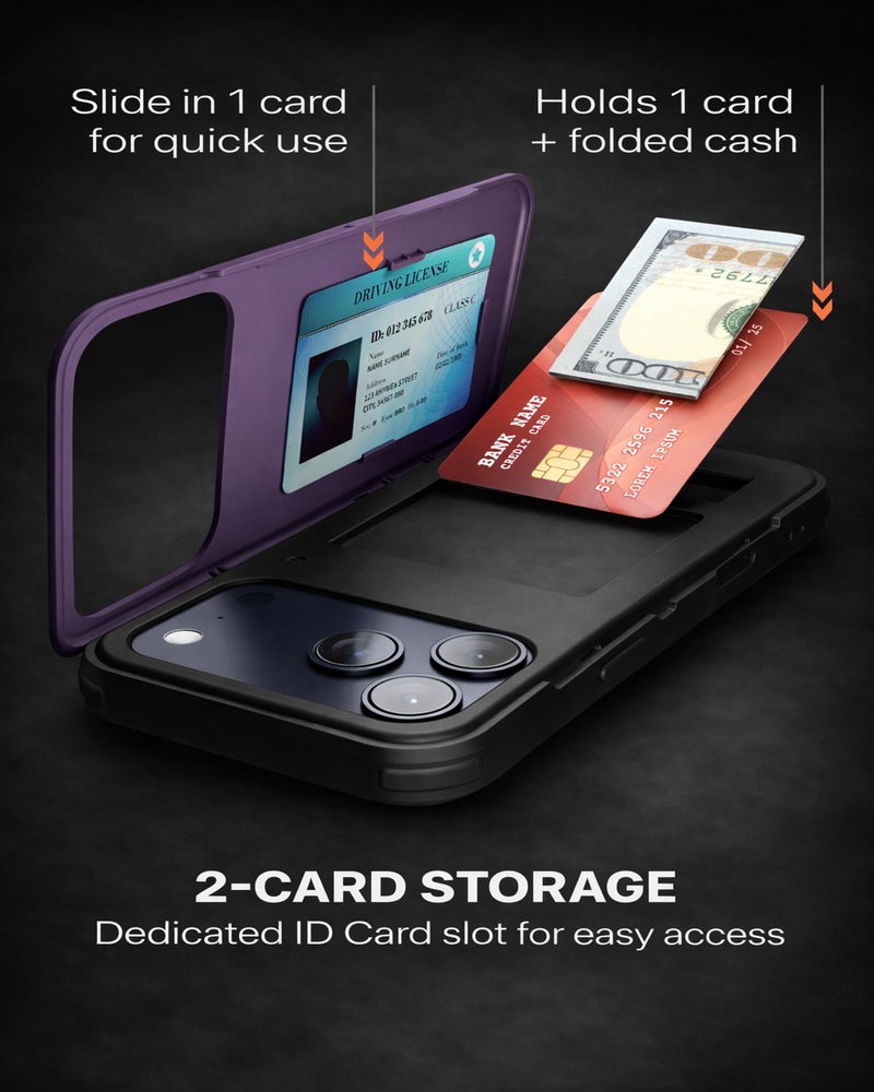 TORU for iPhone 17 Pro Max Wallet Case with Card Holder, Hidden ID Credit Card Slot Flip Kickstand, Slim Fit Shockproof Heavy Duty Phone Cover with Strap - Purple - Image 3