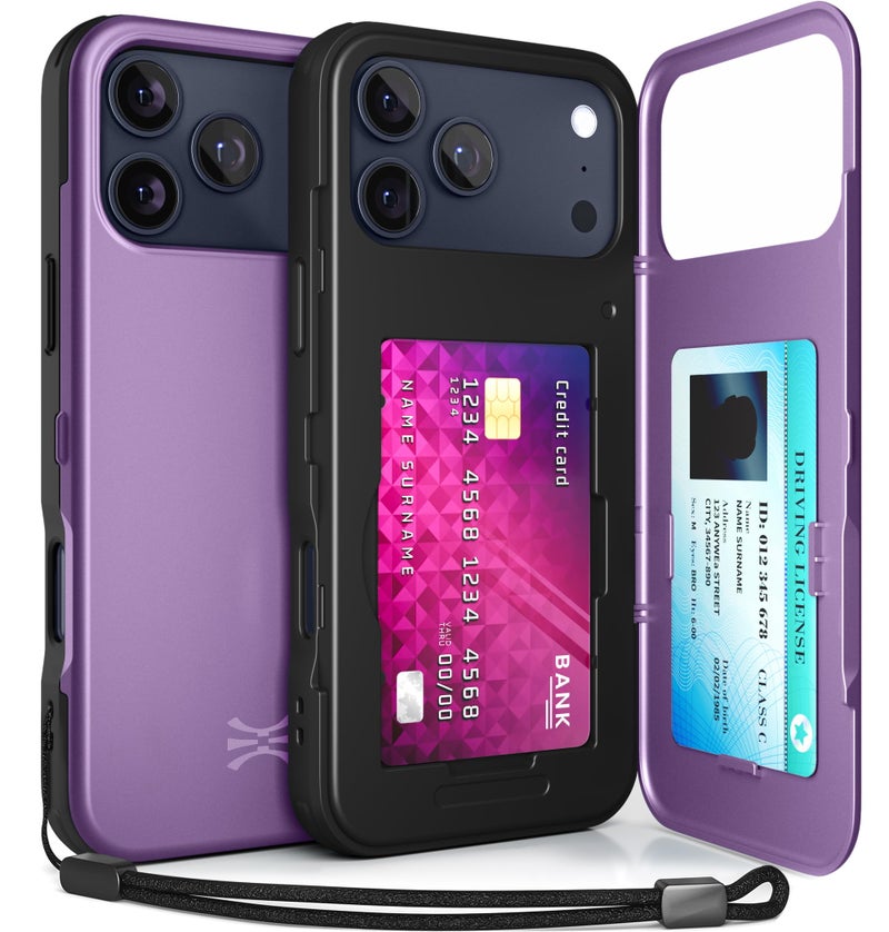 TORU for iPhone 17 Pro Max Wallet Case with Card Holder, Hidden ID Credit Card Slot Flip Kickstand, Slim Fit Shockproof Heavy Duty Phone Cover with Strap - Purple - Image 1