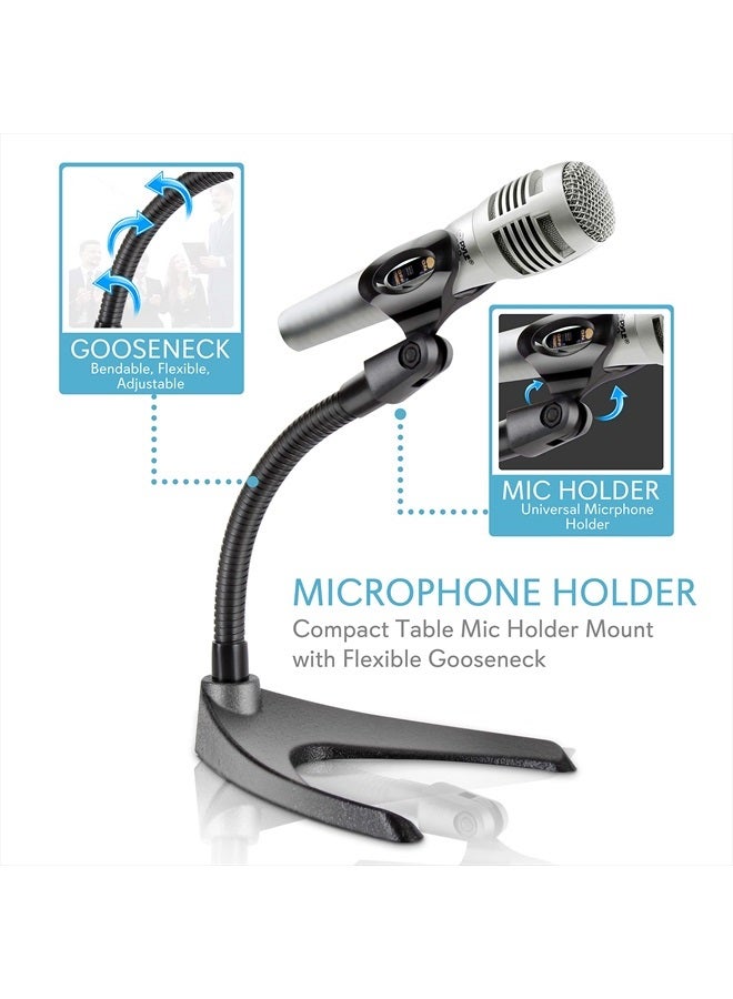 Pyle Desktop Microphone Stand - Universal Tabletop Mic Holder w/ Flexible 8.2'' Inch Gooseneck Mount and Solid U Shape Base - Perfect for Table Desk or Counter - PMKS8 - Image 2