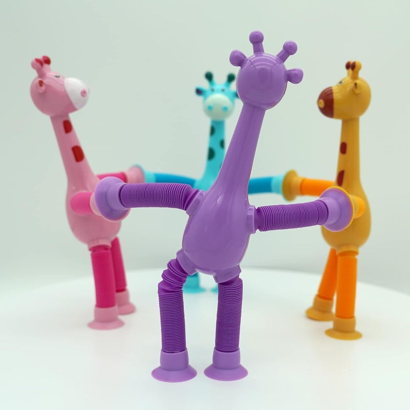 Boxgear 4 Pieces LED Telescopic Suction Cup Giraffe Toy, Shape Changing Telescopic Tube Fidget Toys, Pop Tubes, Fidget Tubes Sensory Toys for Girls Boys (Giraffe) - Image 2
