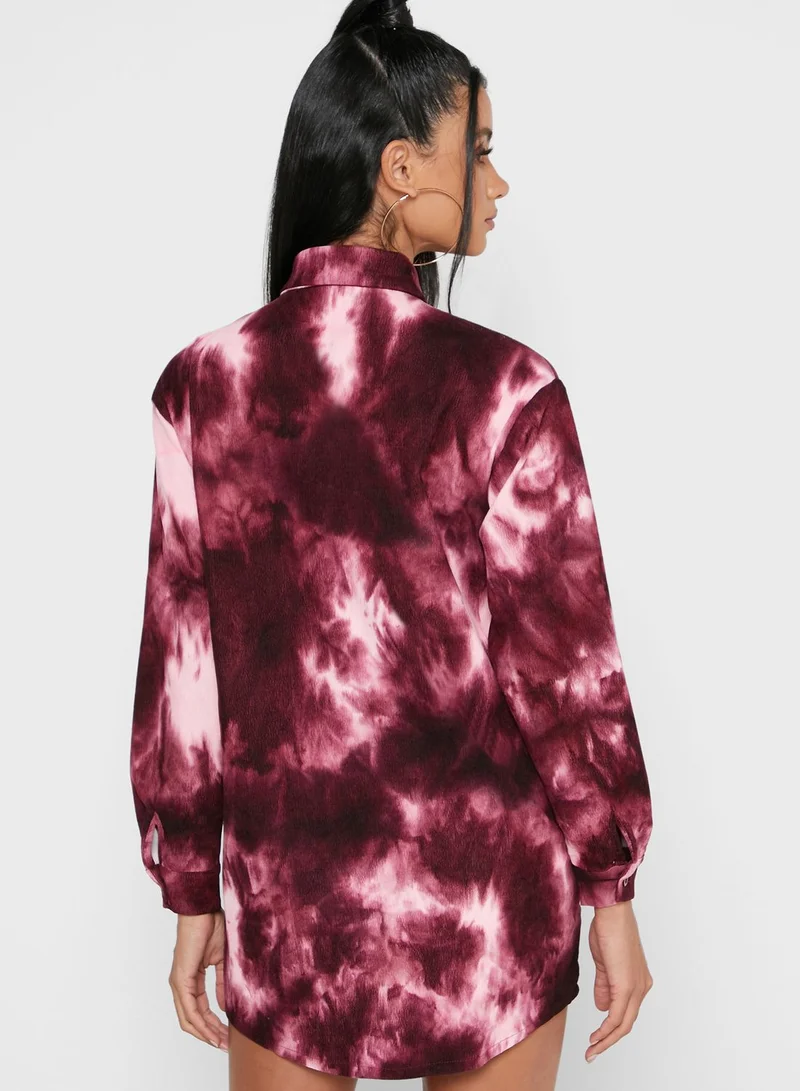 Missguided Tie Dye Button Down Mini Shirt Dress