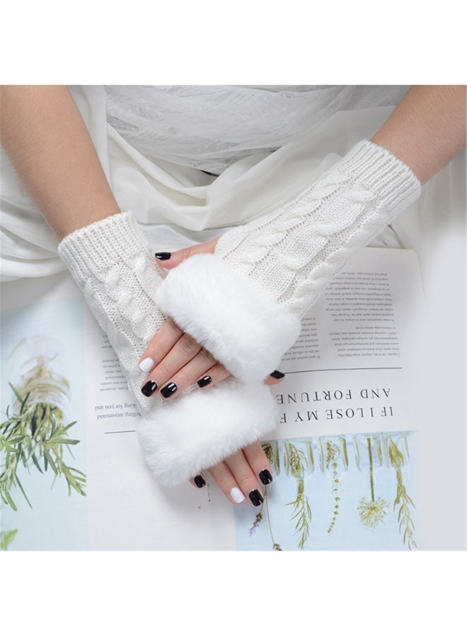 Women Knit Fingerless Gloves, Arm Warmers with Faux Fur, Winter Fingerless Wrist Warmer Mittens - Image 2