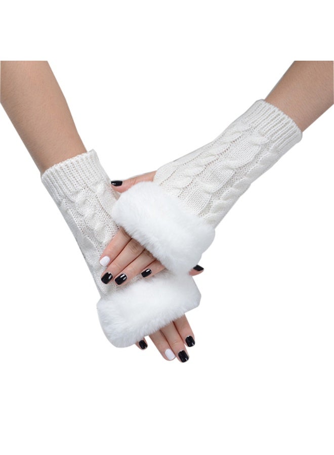 Women Knit Fingerless Gloves, Arm Warmers with Faux Fur, Winter Fingerless Wrist Warmer Mittens - Image 1