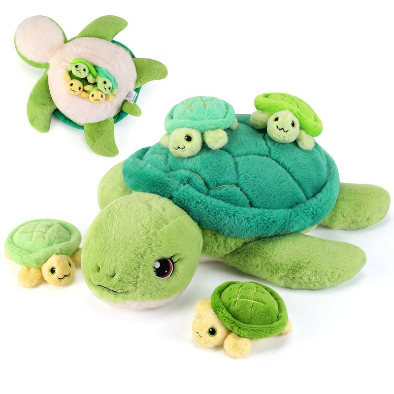 gnomantic 5 Pieces Turtle Stuffed Animals 1 Mommy Stuffed Turtle with 4 Babies Tortoise Gifts for Girls Age 38 Tortoise Plush Toys for Christmas Valentines Birthday Gifts - Image 3