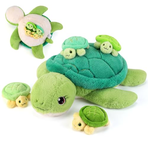 gnomantic 5 Pieces Turtle Stuffed Animals 1 Mommy Stuffed Turtle with 4 Babies Tortoise Gifts for Girls Age 38 Tortoise Plush Toys for Christmas Valentines Birthday Gifts - Image 1