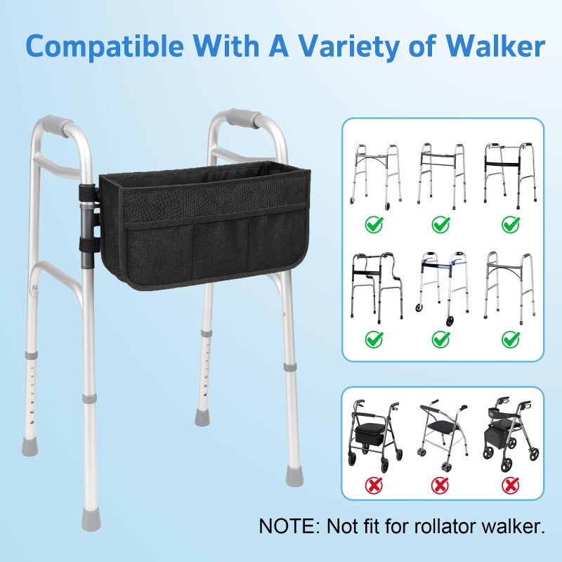NAYJS Walker Basket - Foldable Walker Bag with Cup Holder - Fits Folding Walkers - Ideal Walker Accessories for Seniors with Limited Mobility to Carry Water Bottles, Books, Essentials & More - Image 4