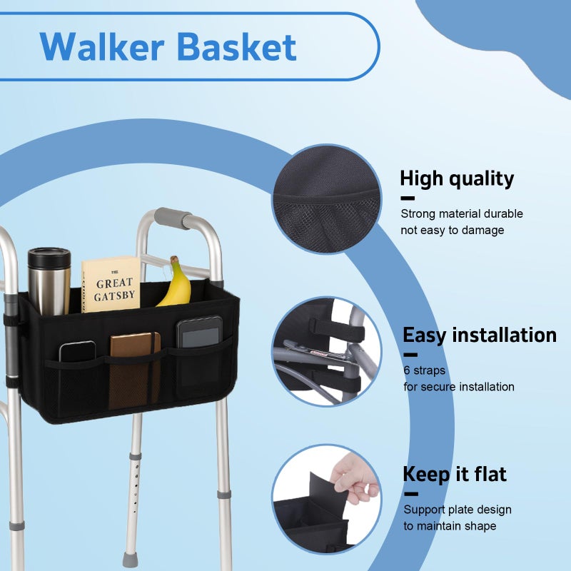 NAYJS Walker Basket - Foldable Walker Bag with Cup Holder - Fits Folding Walkers - Ideal Walker Accessories for Seniors with Limited Mobility to Carry Water Bottles, Books, Essentials & More - Image 3
