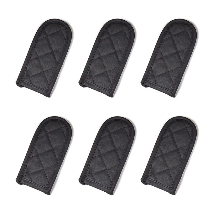 TEMPERATURE HOT CATTON CAST IRON SKILLET HANDLE HOLDERS MITTS POT HOLDER HANDLE COVERS SET OF 6BLACK