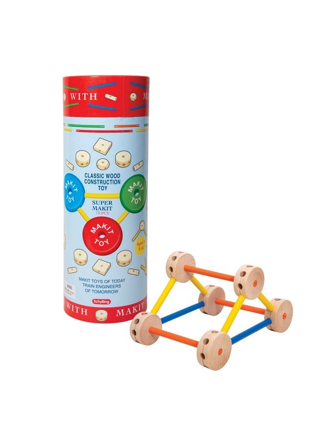 Schylling Schylling MKT Super Makit Classic Wood Construction Toy, 3+ years, 70-Pieces (1 EA)  - Image 1