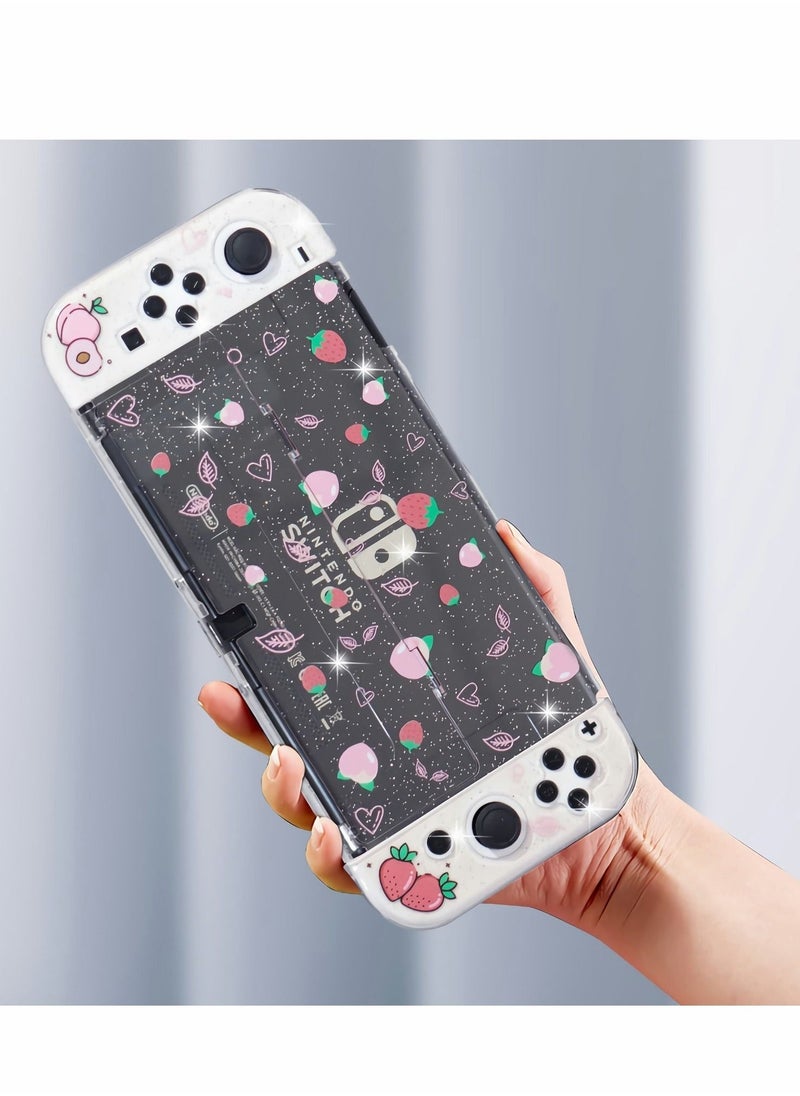Protective Case for Nintendo Switch OLED, Cute Peach Crystal Hard Shell TPU cover with shock-absorption Anti-Scratch Anti-Slip Skin Grip Cover (Peach) - Image 1