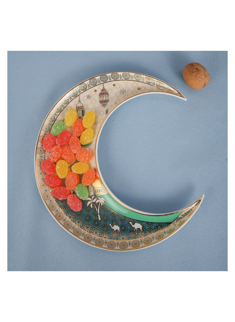 Generic - Liying Crescent Moon Iftar Food Serving Tray 19CM (S), Ramadan ceramic Platters Table Decor for Breakfast Dinner Dessert Pastry Display Holder Decoration - Image 1