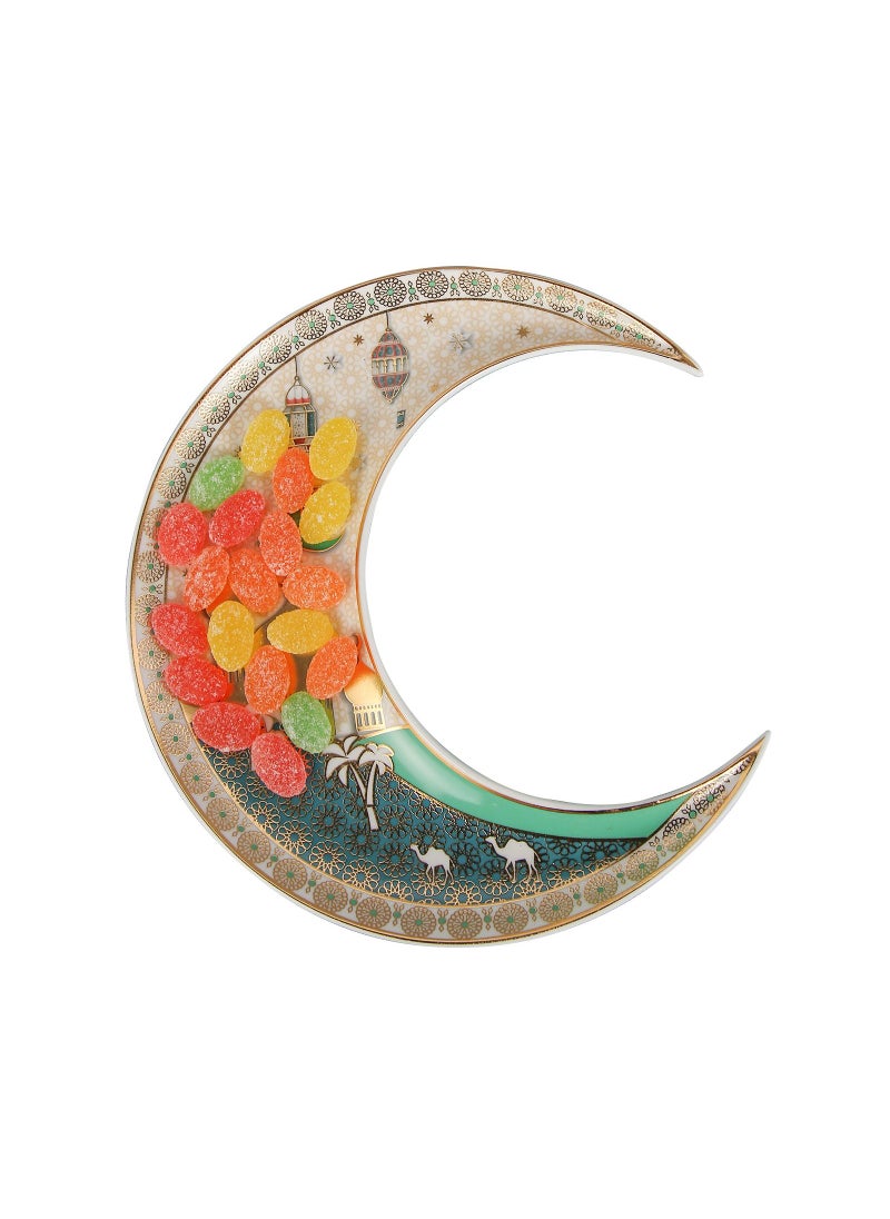Generic - Liying Crescent Moon Iftar Food Serving Tray 19CM (S), Ramadan ceramic Platters Table Decor for Breakfast Dinner Dessert Pastry Display Holder Decoration - Image 1