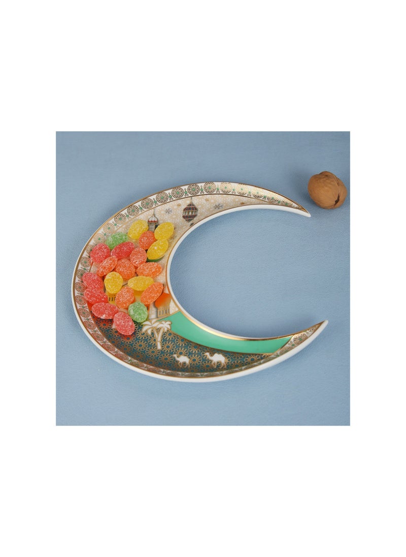 Generic - Liying Crescent Moon Iftar Food Serving Tray 19CM (S), Ramadan ceramic Platters Table Decor for Breakfast Dinner Dessert Pastry Display Holder Decoration - Image 1