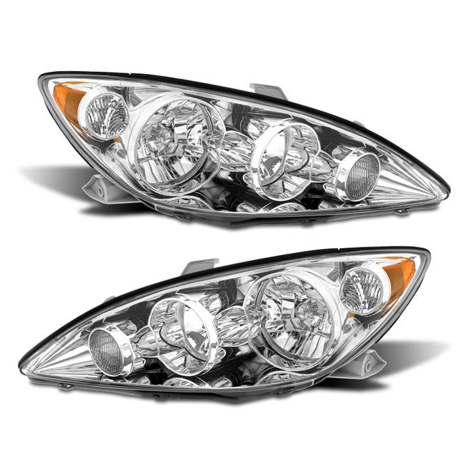 Headlights Sembly Compatible With 2005 2006 05 06 Toyota Camry Headlamp With Chrome Housing Amber Reflector Driver And Psenger Side Not Fit Solara Models