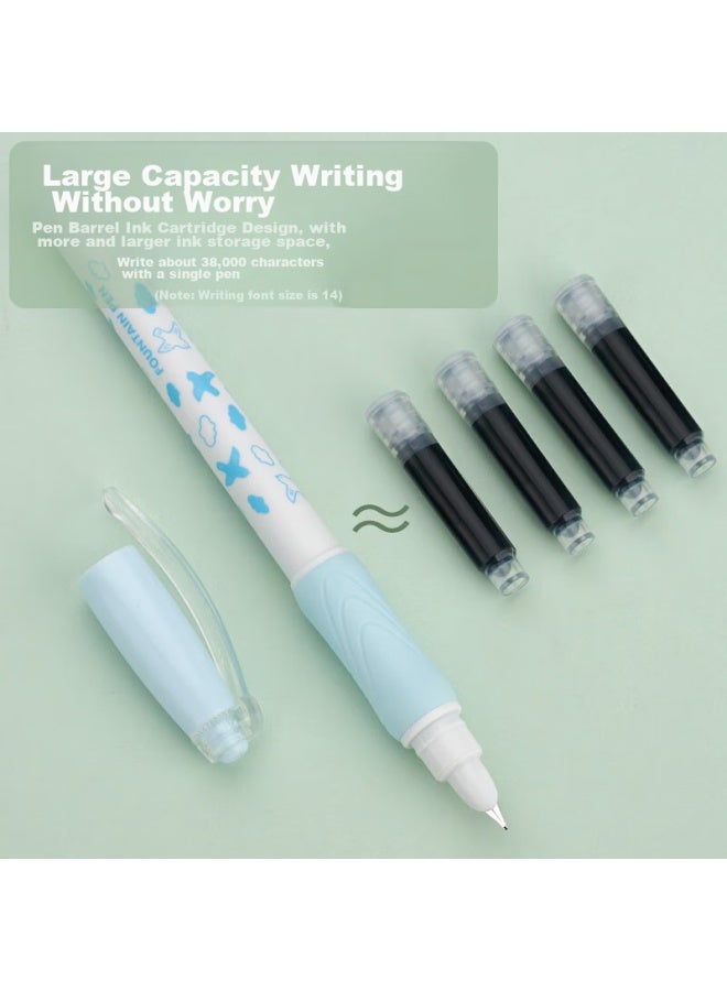 Snowhite Direct-Fill Fountain Pen Hand Grip Sleeve, No Need To Replace Ink Cartridges, Quick-Drying, For Third-Grade Elementary Students, Ef Small Nib, Fp801B Black Ink, 12 Pens - Image 4