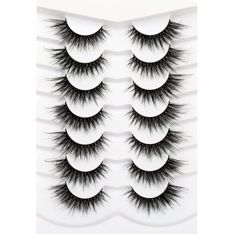 Pooplunch False Eyelashes Natural Fluttery Lashes Wispy 8D Volume Cat Eye Crossed Fake Eyelashes Faux Mink Lashes Strips 7 Pairs Pack - Image 1