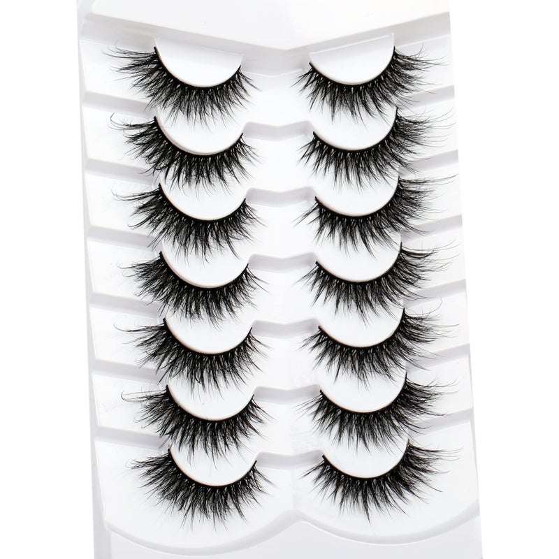Pooplunch False Eyelashes Natural Fluttery Lashes Wispy 8D Volume Cat Eye Crossed Fake Eyelashes Faux Mink Lashes Strips 7 Pairs Pack - Image 3