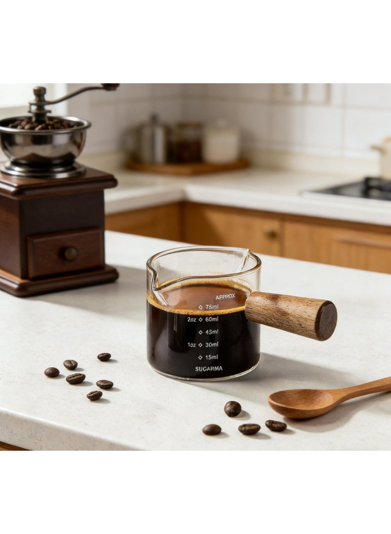 كوب قياس إسبريسو احترافي بفوهة واحدة ومقبض خشبي - 75 مل، مثالي لتحضير القهوة والحليب والشراب والكوكتيلات. - Image 5