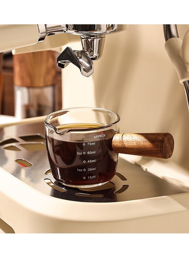 كوب قياس إسبريسو احترافي بفوهة واحدة ومقبض خشبي - 75 مل، مثالي لتحضير القهوة والحليب والشراب والكوكتيلات. - Image 3