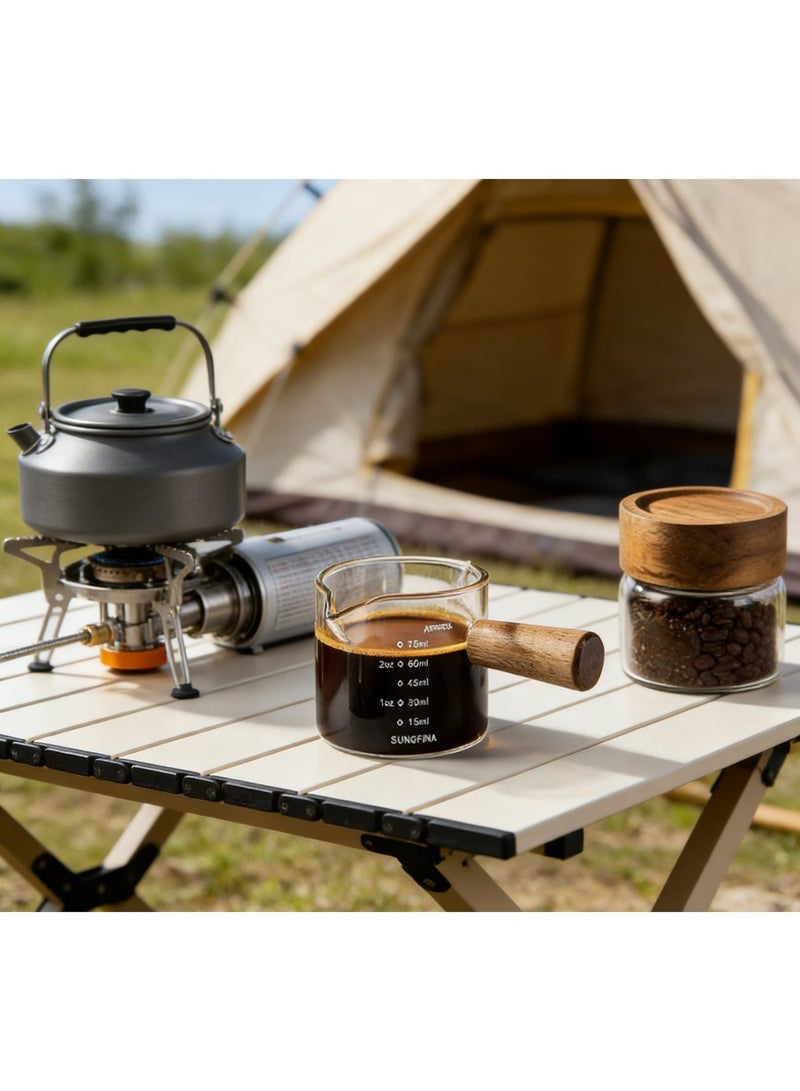 كوب قياس إسبريسو احترافي بفوهة واحدة ومقبض خشبي - 75 مل، مثالي لتحضير القهوة والحليب والشراب والكوكتيلات. - Image 4