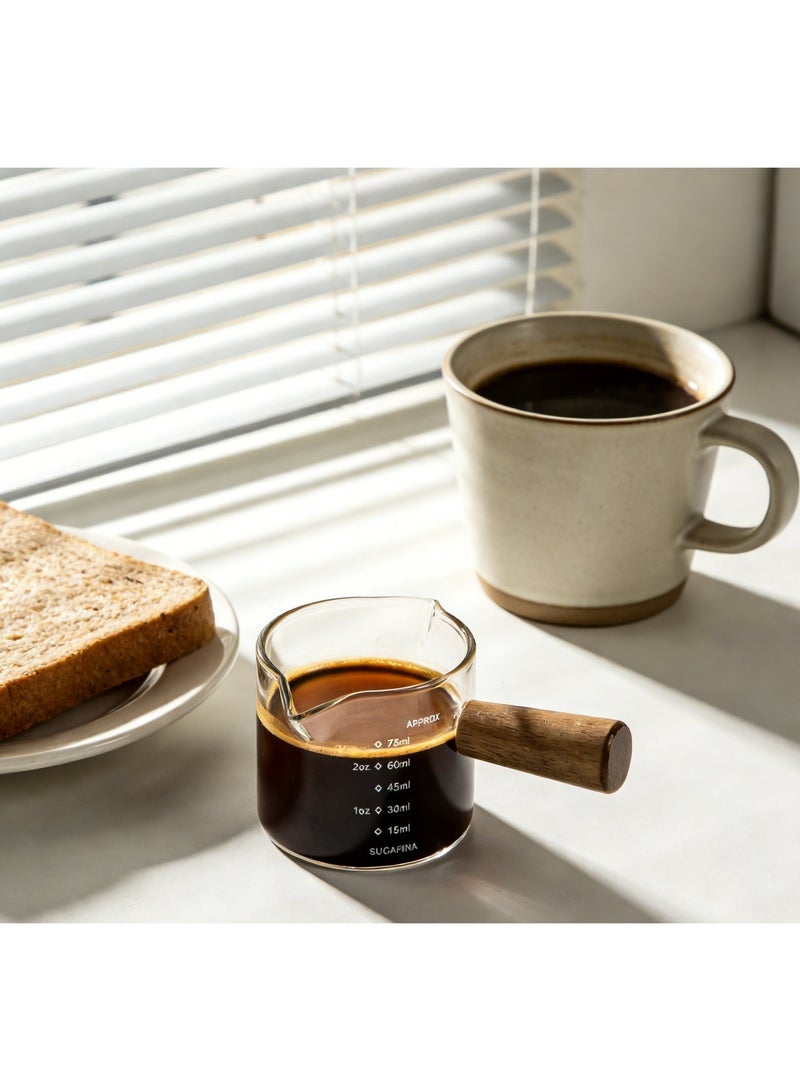 كوب قياس إسبريسو احترافي بفوهة واحدة ومقبض خشبي - 75 مل، مثالي لتحضير القهوة والحليب والشراب والكوكتيلات. - Image 2