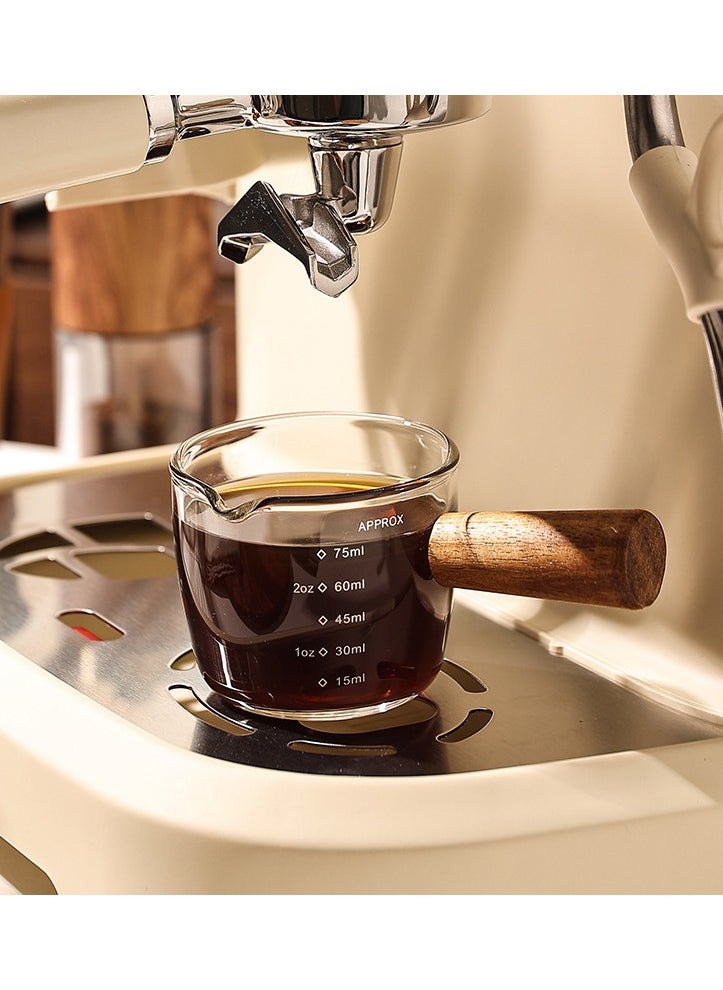 Generic - Espresso Measuring Cup Single Spouts 75ml with Wood Handle for Milk Coffee Espresso Making - Image 1