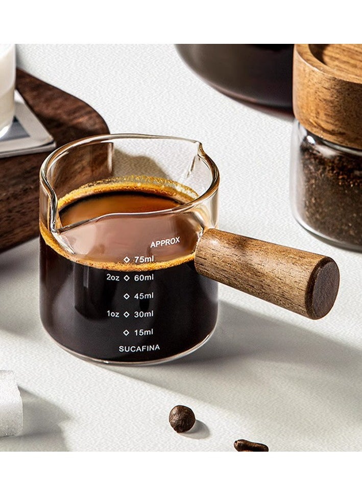 Generic - Espresso Measuring Cup Single Spouts 75ml with Wood Handle for Milk Coffee Espresso Making - Image 1