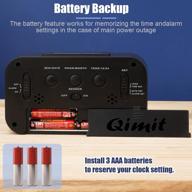 QIMIT Digital Alarm Clock Table Clock for Students Home Office Corporate with Automatic Sensor Date TemperatureBlack Plastic 14W x 8H Centimeters 1 Black - Image 4