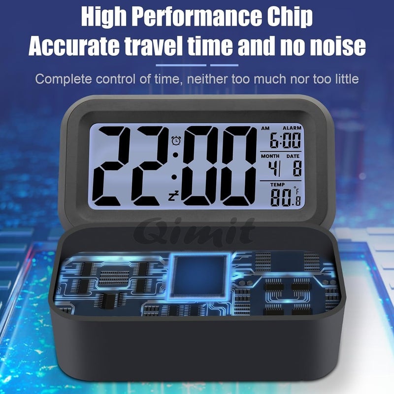 QIMIT Digital Alarm Clock Table Clock for Students Home Office Corporate with Automatic Sensor Date TemperatureBlack Plastic 14W x 8H Centimeters 1 Black - Image 5