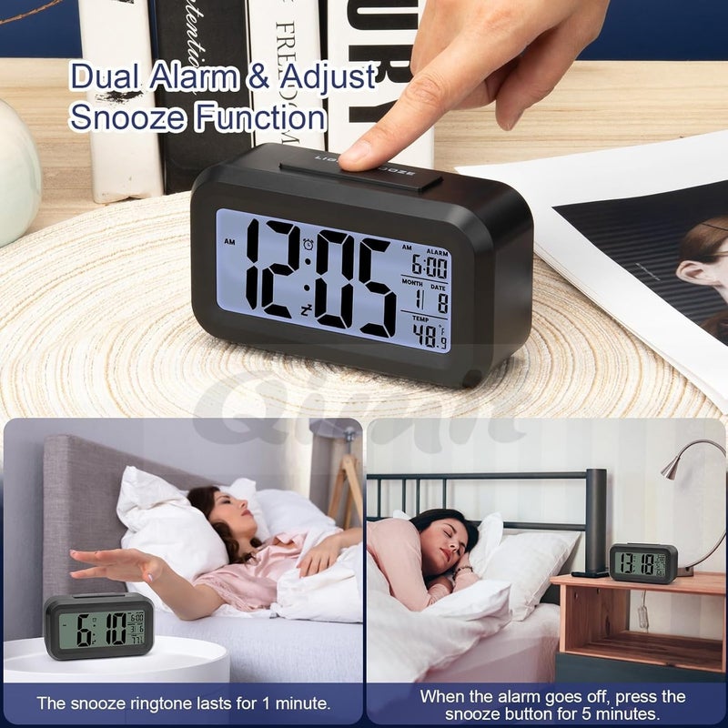 QIMIT Digital Alarm Clock Table Clock for Students Home Office Corporate with Automatic Sensor Date TemperatureBlack Plastic 14W x 8H Centimeters 1 Black - Image 3
